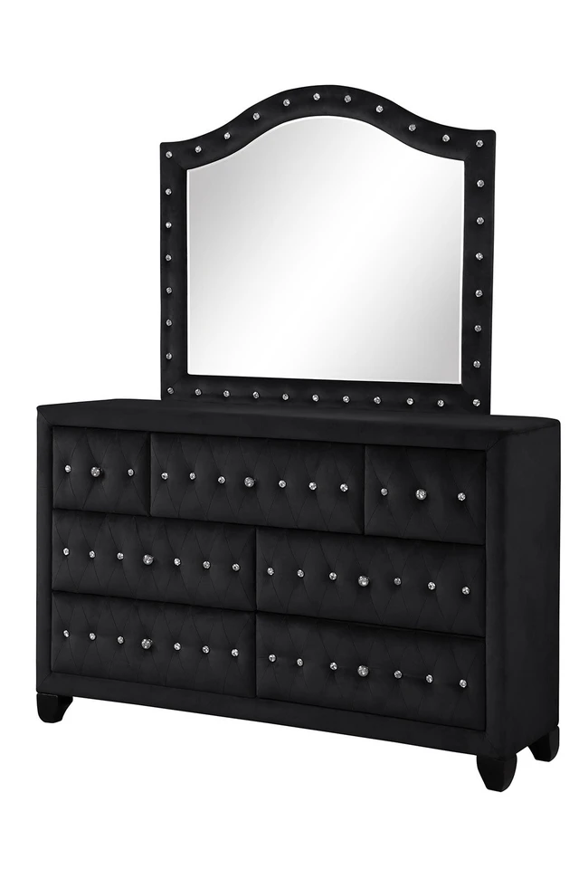 Alt view image 5 of 5 - Crystal Tufted Upholstery Mirror Includes Mirror Only Made with in Same Inventory, Black, Wood, Vanity Dresser