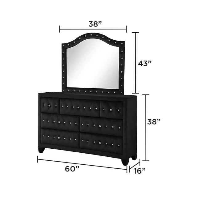 Alt view image 3 of 5 - Crystal Tufted Upholstery Mirror Includes Mirror Only Made with in Same Inventory, Black, Wood, Vanity Dresser