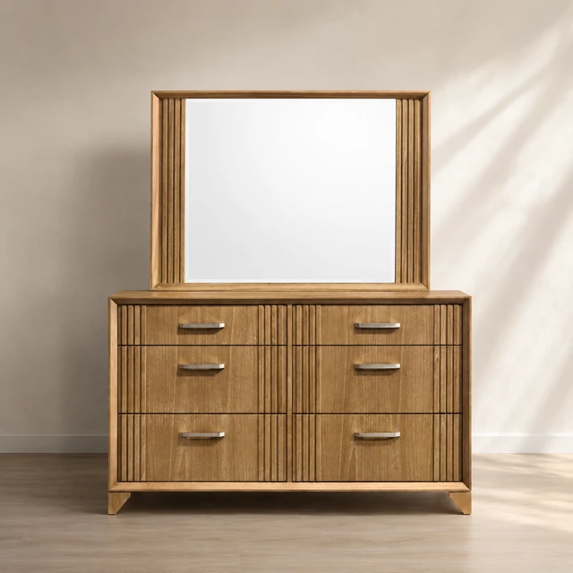 Alt view image 7 of 7 - Mirror with 4 mm Glass, Framed Design and Natural Finish for Dresser Matching Dresser Not Included, Natural, Wood