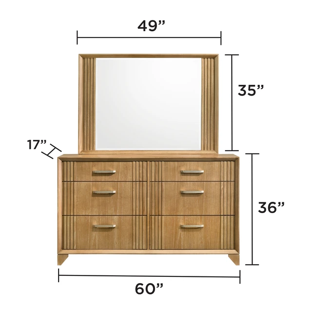Alt view image 3 of 7 - Mirror with 4 mm Glass, Framed Design and Natural Finish for Dresser Matching Dresser Not Included, Natural, Wood