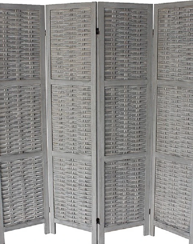 Alt view image 3 of 5 - Woven 4 Panel Wooden Divider, Foldable Lightweight Weaving Bamboo Divider Wash, Gray, Solid Wood, Privacy Screens