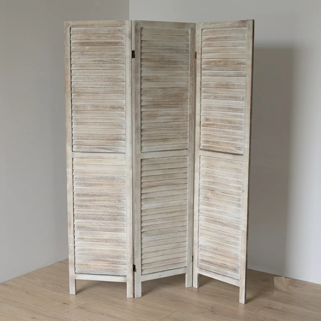Alt view image 5 of 5 - Shutter 3 Panel Wooden Divider, Foldable Lightweight Separator, Natural, Solid Wood, Privacy Screens