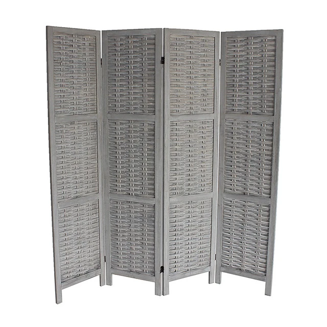 Alt view image 2 of 5 - Woven 4 Panel Wooden Divider, Foldable Lightweight Weaving Bamboo Divider Wash, Gray, Solid Wood, Privacy Screens