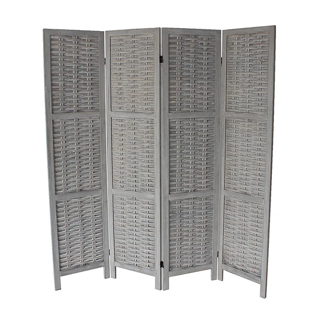 Alt view image 4 of 5 - Woven 4 Panel Wooden Divider, Foldable Lightweight Weaving Bamboo Divider Wash, Gray, Solid Wood, Privacy Screens
