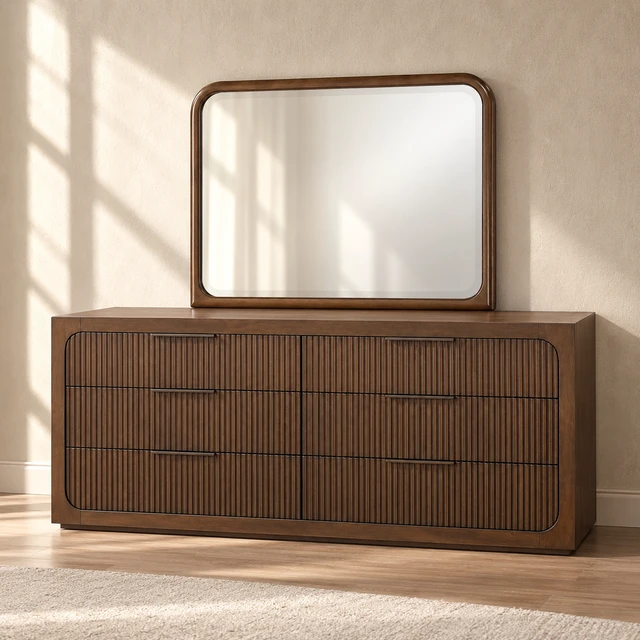 Alt view image 5 of 5 - Oak Mirror, Brown Oak, MDF and Solid Wood, Vanity Dresser Mirrors