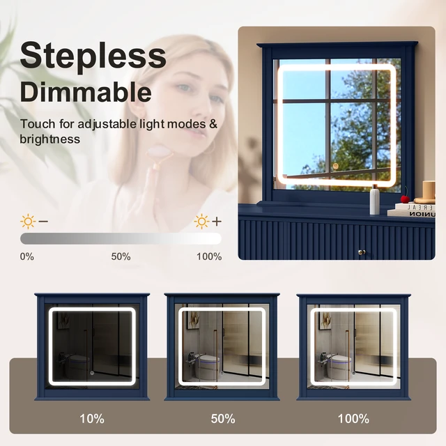 Alt view image 4 of 7 - LED Vanity Mirror with Touch Control Colors Brightness Levels Memory Function Vertical Stripe, Blue, Engineered Wood
