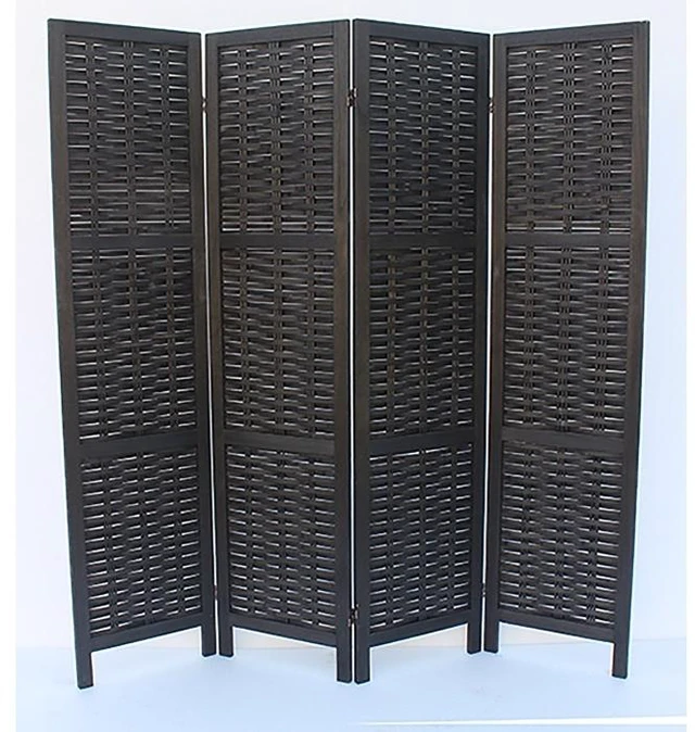 Alt view image 3 of 5 - Woven 4 Panel Wooden Divider, Foldable Lightweight Weaving Bamboo Divider, Black, Solid Wood, Privacy Screens