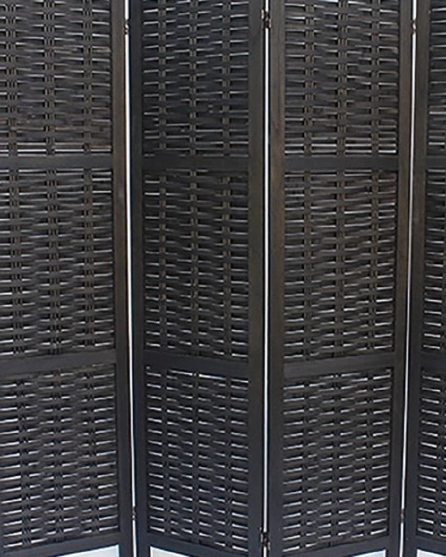 Alt view image 4 of 5 - Woven 4 Panel Wooden Divider, Foldable Lightweight Weaving Bamboo Divider, Black, Solid Wood, Privacy Screens