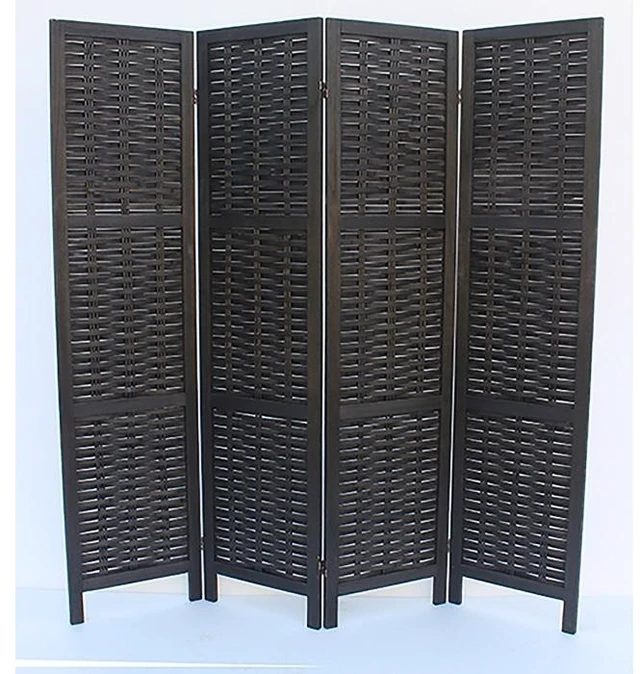 Alt view image 5 of 5 - Woven 4 Panel Wooden Divider, Foldable Lightweight Weaving Bamboo Divider, Black, Solid Wood, Privacy Screens