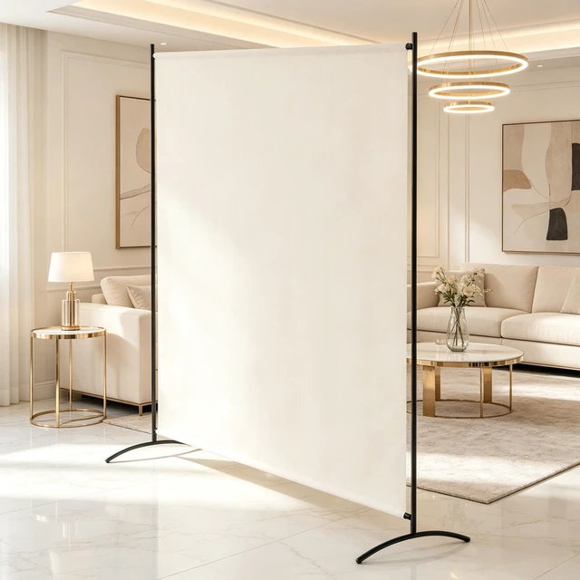 Alt view image 3 of 7 - Freestanding Outdoor Privacy Screen, Protection Divider, Beige, Polyester and Steel