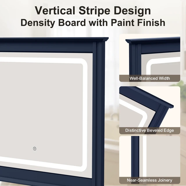 Alt view image 6 of 7 - LED Vanity Mirror with Touch Control Colors Brightness Levels Memory Function Vertical Stripe, Blue, Engineered Wood