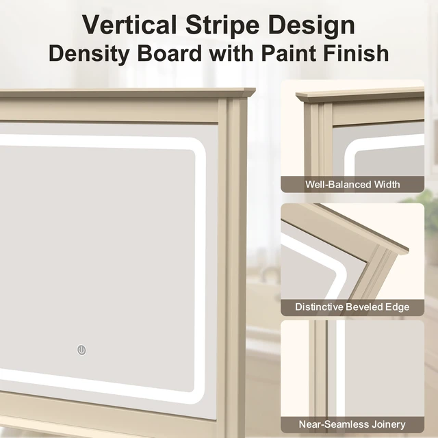 Alt view image 6 of 7 - LED Vanity Mirror with Touch Control Colors Brightness Levels Memory Function Vertical Stripe, Beige, Engineered Wood