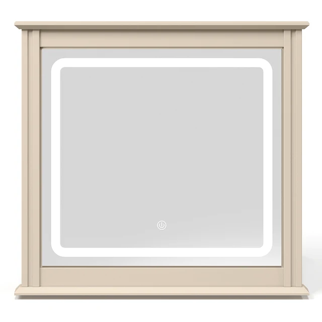 Alt view image 7 of 7 - LED Vanity Mirror with Touch Control Colors Brightness Levels Memory Function Vertical Stripe, Beige, Engineered Wood