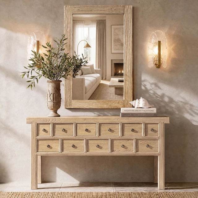 Main image of Langford 47 Inch Solid Reclaimed Elm Wall Mirror, Heritage Reclaimed Elm, Light Brown