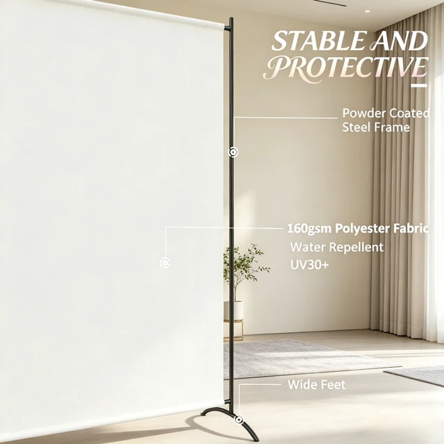 Alt view image 7 of 7 - Freestanding Outdoor Privacy Screen, Protection Divider, Beige, Polyester and Steel
