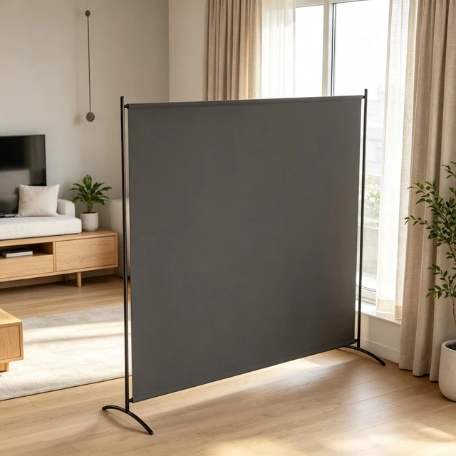Main image of Freestanding Outdoor Privacy Screen, Protection Divider, Dark Gray, Polyester and Steel