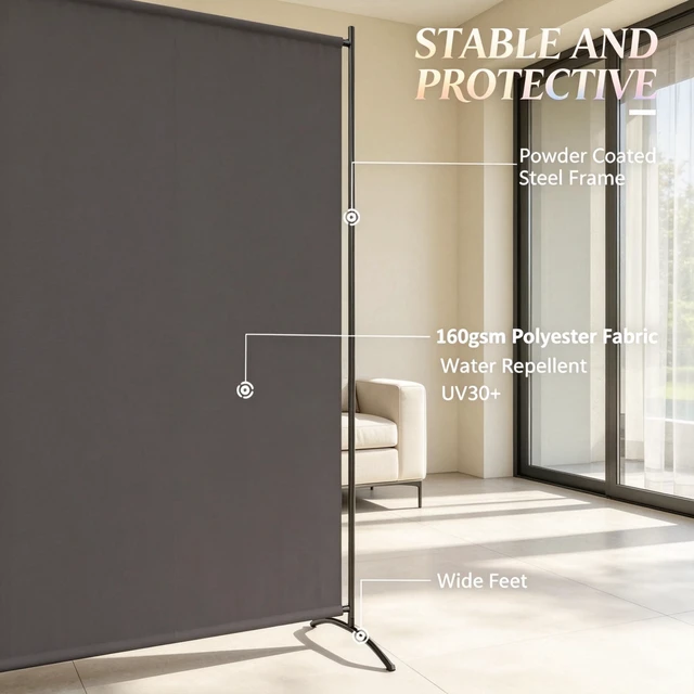 Alt view image 4 of 7 - Freestanding Outdoor Privacy Screen, Protection Divider, Dark Gray, Polyester and Steel
