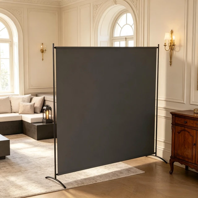 Alt view image 2 of 7 - Freestanding Outdoor Privacy Screen, Protection Divider, Dark Gray, Polyester and Steel