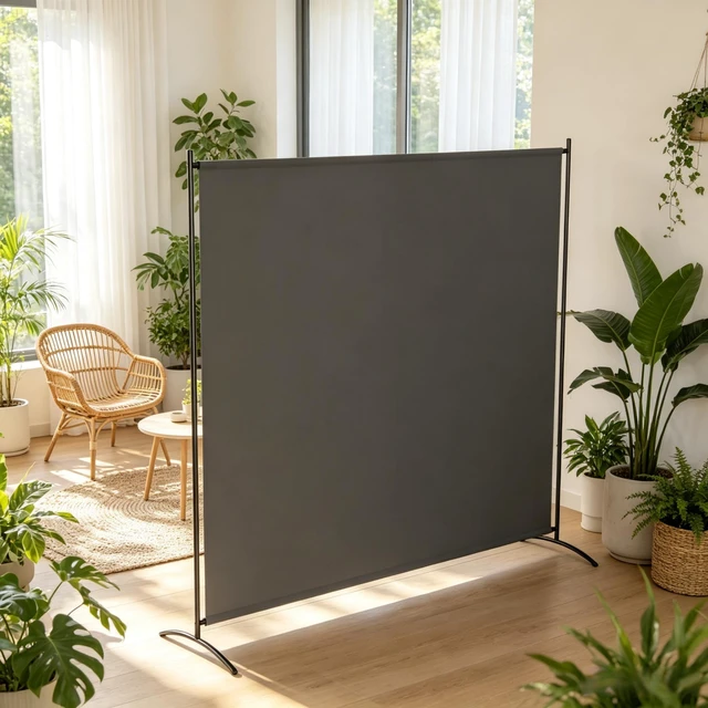 Alt view image 5 of 7 - Freestanding Outdoor Privacy Screen, Protection Divider, Dark Gray, Polyester and Steel