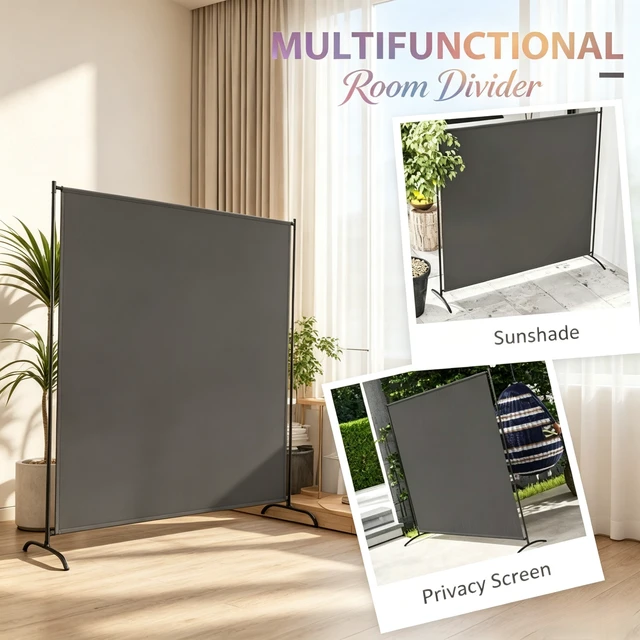 Alt view image 3 of 7 - Freestanding Outdoor Privacy Screen, Protection Divider, Dark Gray, Polyester and Steel