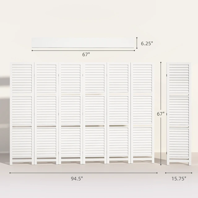 Alt view image 7 of 7 - Divider, 6 Panel 67 Inch Tall Privacy Screen with Display Shelves and Folding Storage, White, Aluminum