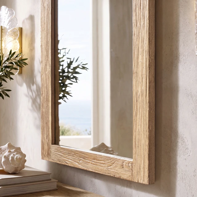Alt view image 2 of 7 - Langford 47 Inch Solid Reclaimed Elm Wall Mirror, Heritage Reclaimed Elm, Light Brown