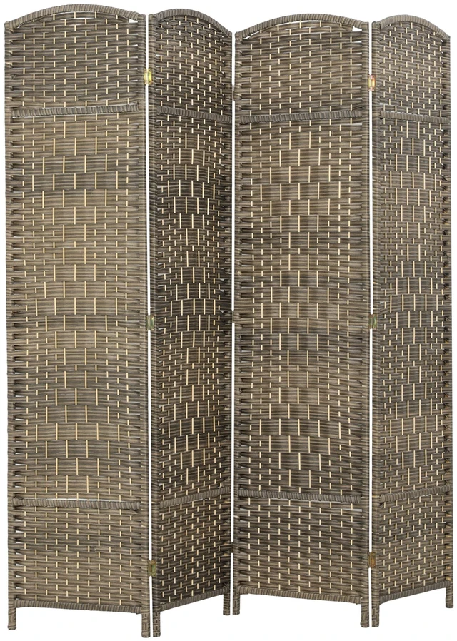 Main image of Divider, 6 ft 4 Panel Folding Privacy Screen Hand Woven Wall Partition with Wood Frame Freestanding Separator