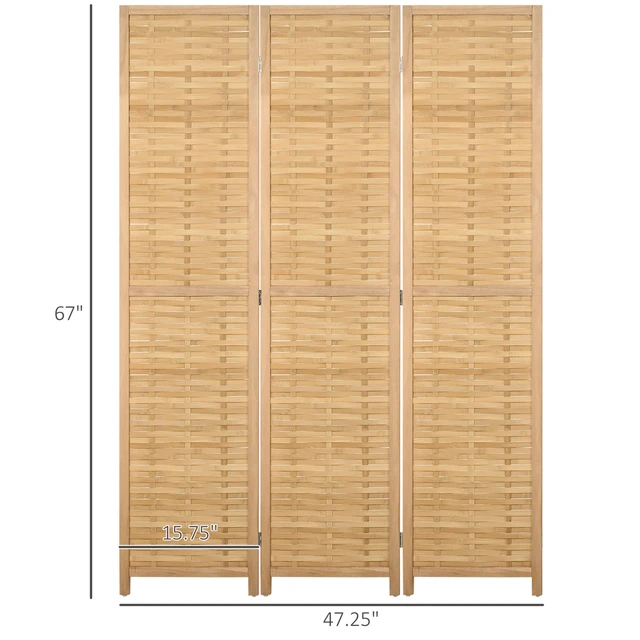 Alt view image 7 of 7 - 3 Panel Divider, Tall Bamboo Portable Folding Privacy Screens Hand Woven Double Side Partition Wall Dividers, Natural