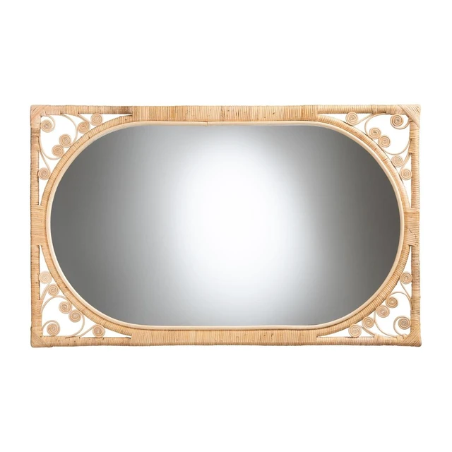 Alt view image 2 of 5 - Bohemian Rattan Accent Wall Mirror, Brown