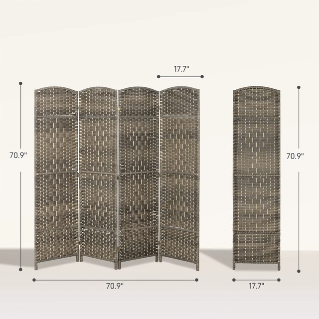 Alt view image 7 of 7 - Divider, 6 ft 4 Panel Folding Privacy Screen Hand Woven Wall Partition with Wood Frame Freestanding Separator