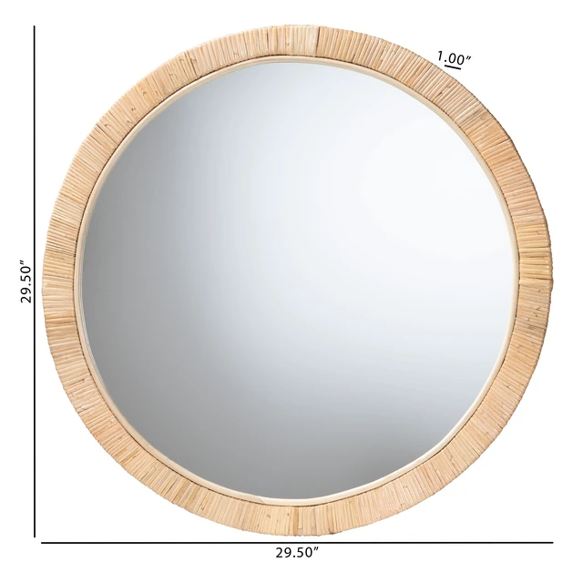 Alt view image 5 of 5 - Bohemian and Rattan Round Mirror, Brown, Wood, Wall Mirrors
