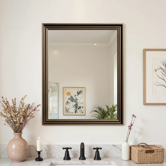 Main image of 16 Rectangle Retro Effect Wall-Mounted Mirror, Copper, Glass