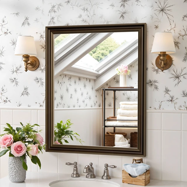 Alt view image 3 of 6 - 16 Rectangle Retro Effect Wall-Mounted Mirror, Copper, Glass