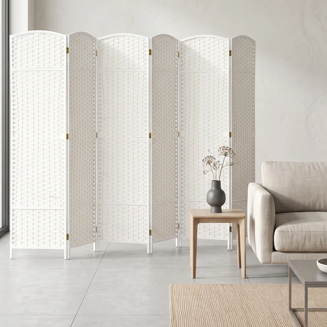 Alt view image 3 of 7 - Divider, 6 Panel Folding Privacy Screen Tall Freestanding Wall Partition, White, Cast Lron