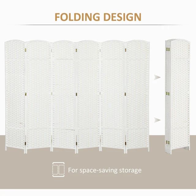 Alt view image 5 of 7 - Divider, 6 Panel Folding Privacy Screen Tall Freestanding Wall Partition, White, Cast Lron