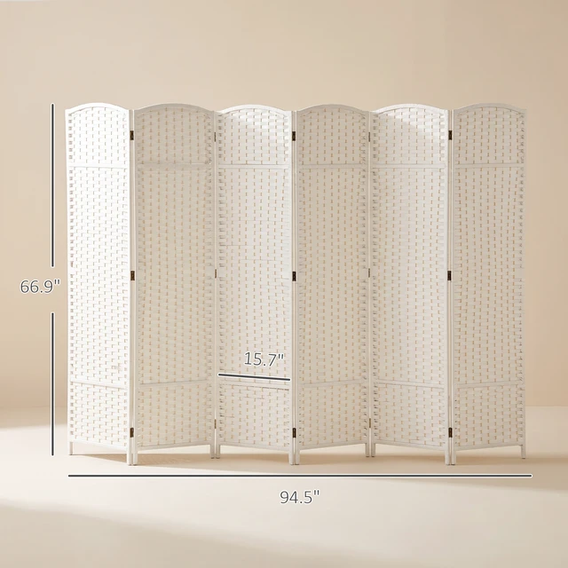 Alt view image 7 of 7 - Divider, 6 Panel Folding Privacy Screen Tall Freestanding Wall Partition, White, Cast Lron