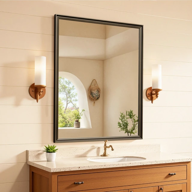 Main image of 30 Rectangle Retro Effect Wall-Mounted Mirror, Copper, Glass