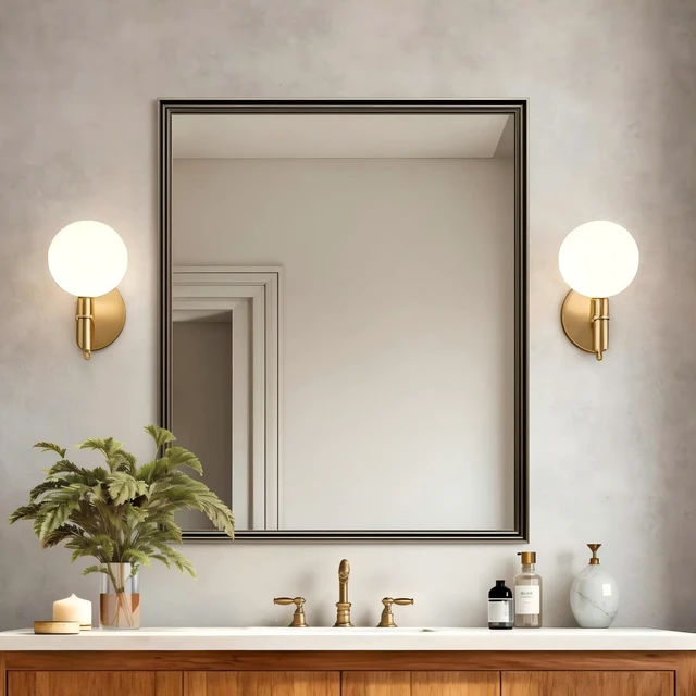 Alt view image 4 of 5 - 30 Rectangle Retro Effect Wall-Mounted Mirror, Copper, Glass