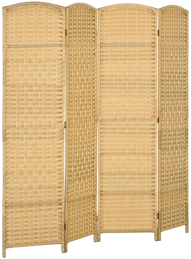 Main image of Divider, 6 ft 4 Panel Folding Privacy Screen Hand Woven Wall Partition with Wood Frame Freestanding Separator