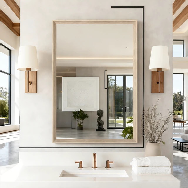 Alt view image 5 of 5 - 20 Rectangle Effect Wall-Mounted Mirror, Wood, Glass