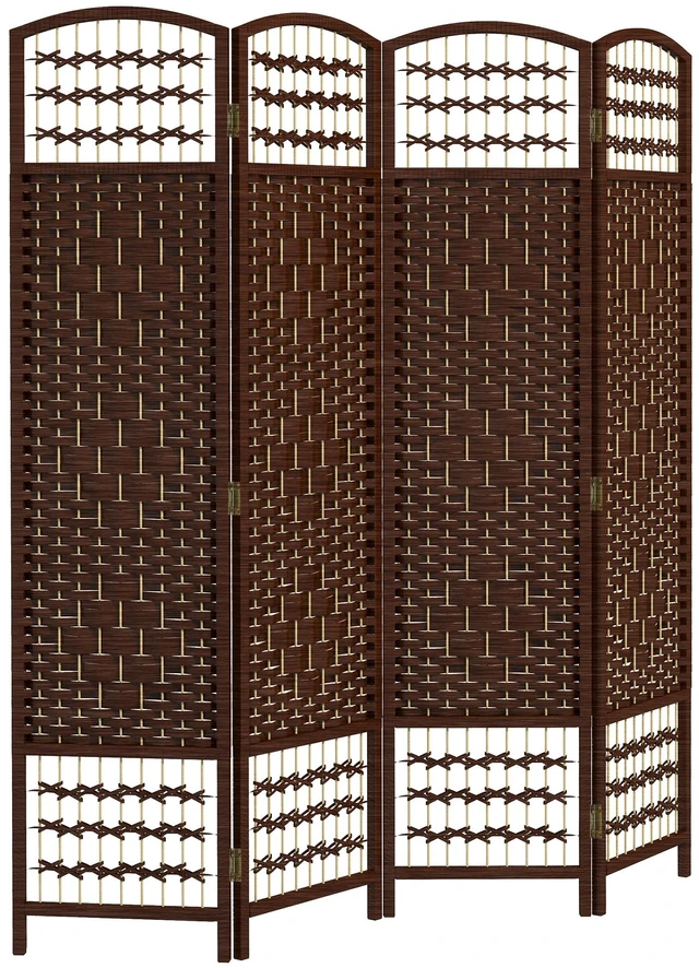 Main image of 4 Panel Divider, Folding Privacy Screen Separator Wave Fiber Freestanding Partition Wall Divider, Brown, Wood and Paper