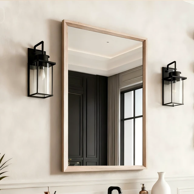 Alt view image 4 of 5 - 22 Rectangle Effect Wall-Mounted Mirror, Wood, Glass