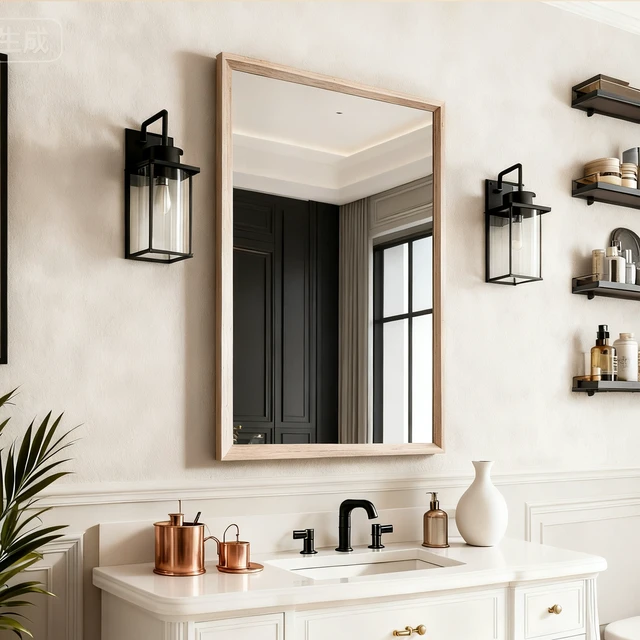 Alt view image 5 of 5 - 22 Rectangle Effect Wall-Mounted Mirror, Wood, Glass
