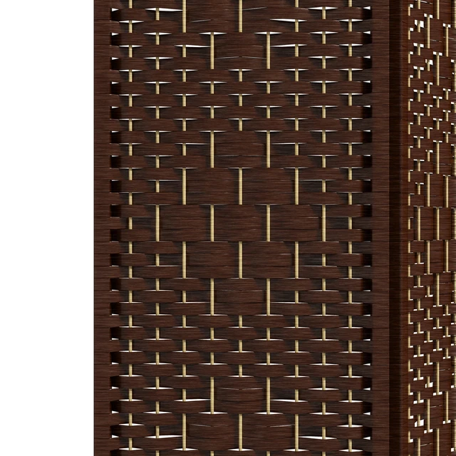 Alt view image 2 of 7 - 4 Panel Divider, Folding Privacy Screen Separator Wave Fiber Freestanding Partition Wall Divider, Brown, Wood and Paper