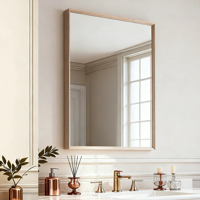 Alt view image 5 of 5 - 24 Rectangle Effect Wall-Mounted Mirror, Wood, Glass