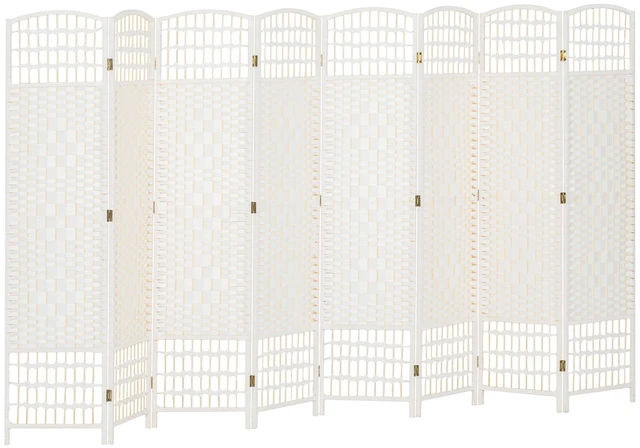 Main image of 8 Panel Divider, Folding Privacy Screen Separator Wave Fiber Freestanding Partition Wall Divider, White, Wood and Paper