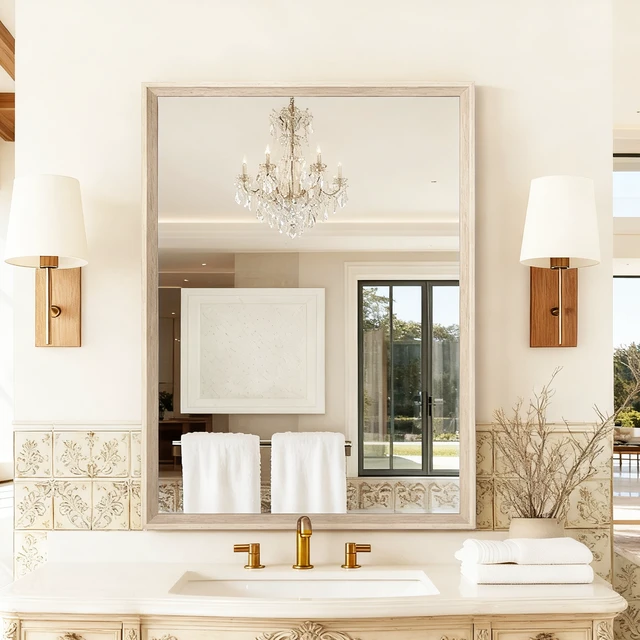 Alt view image 5 of 5 - 24 Rectangle Effect Wall-Mounted Mirror, Wood, Glass