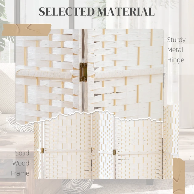 Alt view image 5 of 7 - 8 Panel Divider, Folding Privacy Screen Separator Wave Fiber Freestanding Partition Wall Divider, White, Wood and Paper