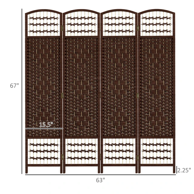 Alt view image 7 of 7 - 4 Panel Divider, Folding Privacy Screen Separator Wave Fiber Freestanding Partition Wall Divider, Brown, Wood and Paper