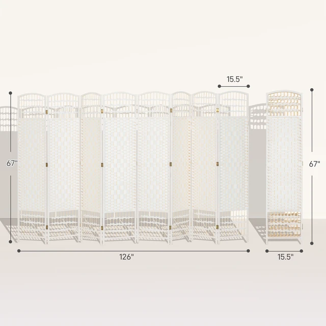 Alt view image 7 of 7 - 8 Panel Divider, Folding Privacy Screen Separator Wave Fiber Freestanding Partition Wall Divider, White, Wood and Paper